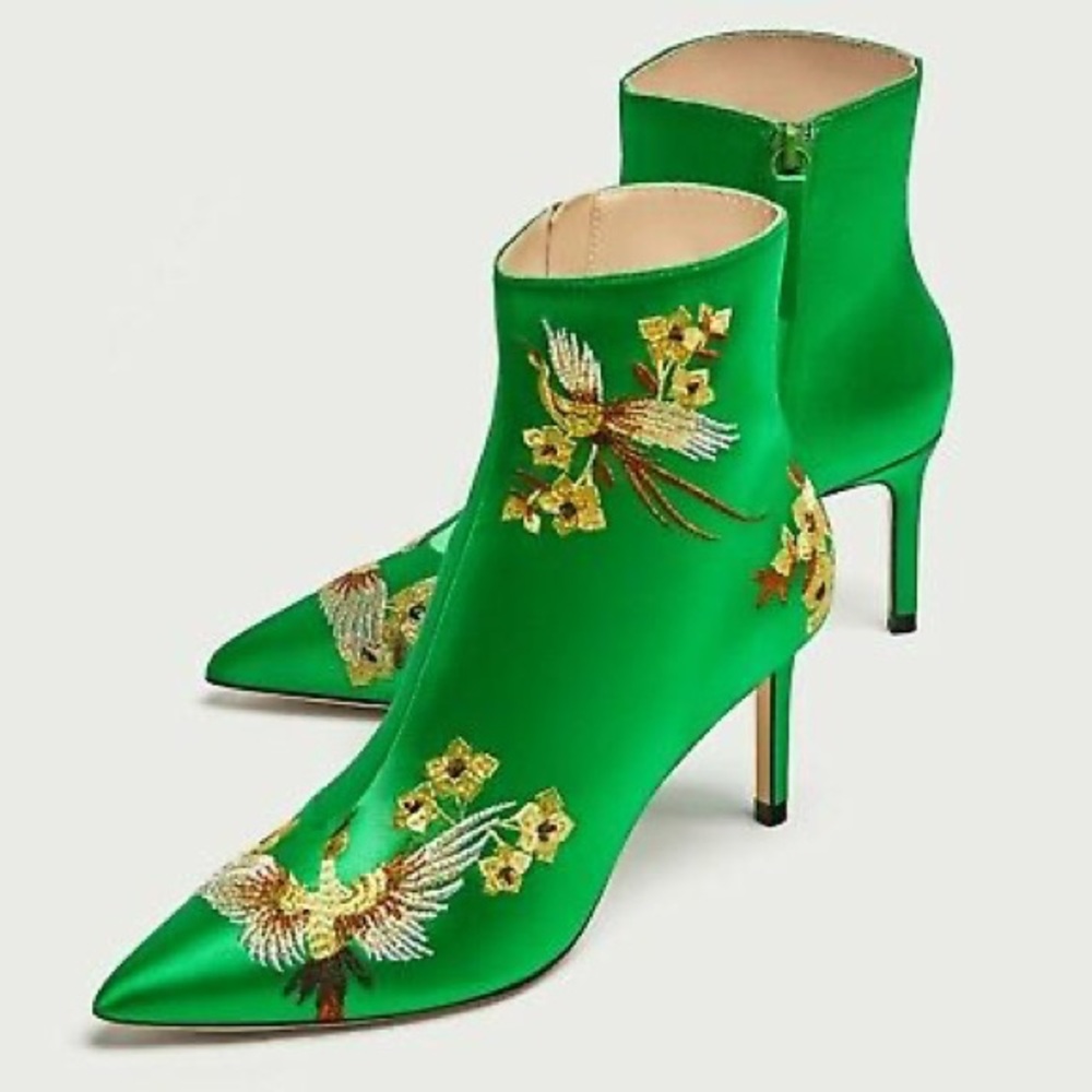 Zara green satin boots